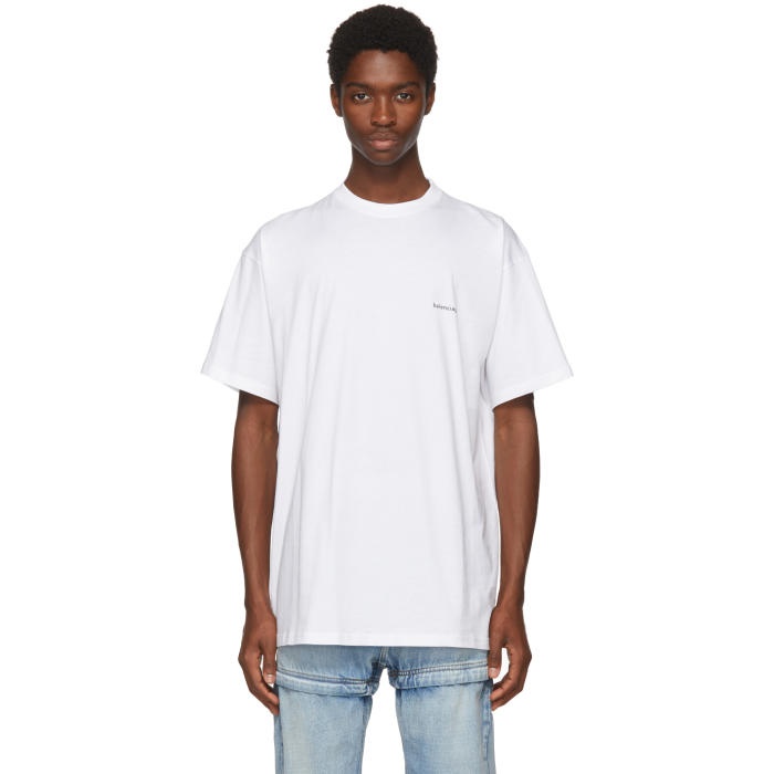 Photo: Balenciaga White Oversized Small Logo T-Shirt