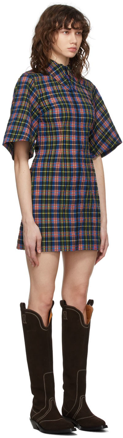 24AW【GANNI】Check Mini Dress Black Crinkled Check Mini Dress | GANNI US