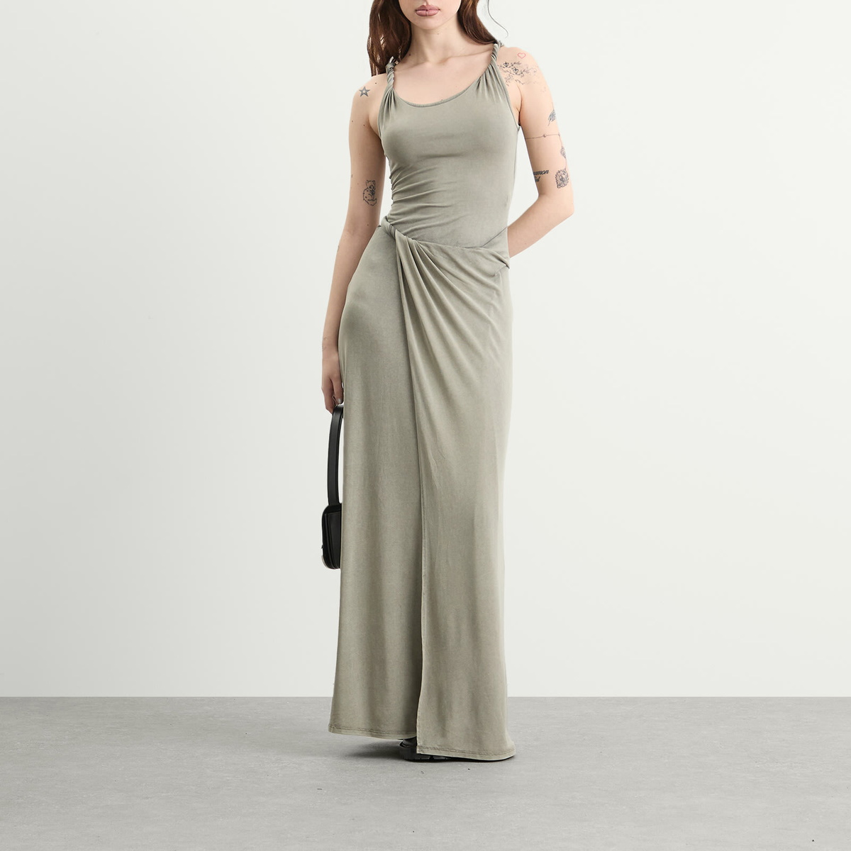 Diesel Women's D-Estiga Tie Waist Maxi Dress in Light Grey