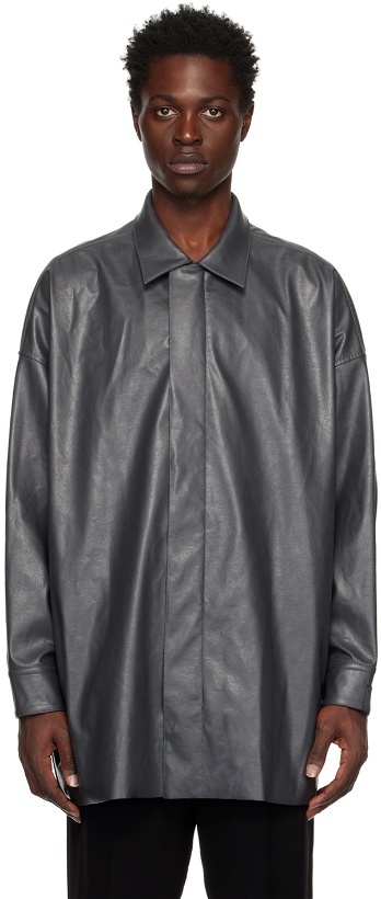 Photo: N.Hoolywood Gray Half Coat Faux-Leather Jacket