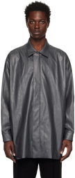 N.Hoolywood Gray Half Coat Faux-Leather Jacket