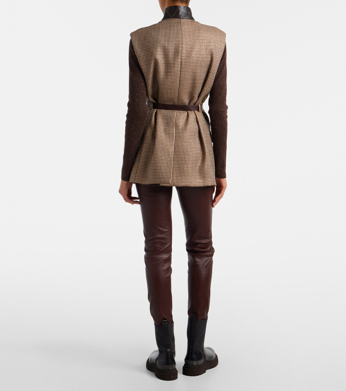 Brunello Cucinelli Wool-trimmed leather slim pants