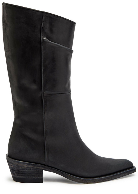 Photo: Khaite Clive 35 Gathered Leather Mid-calf Boots Black
