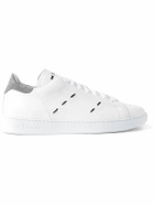 Kiton - Suede-Trimmed Embroidered Logo-Print Leather Sneakers - White