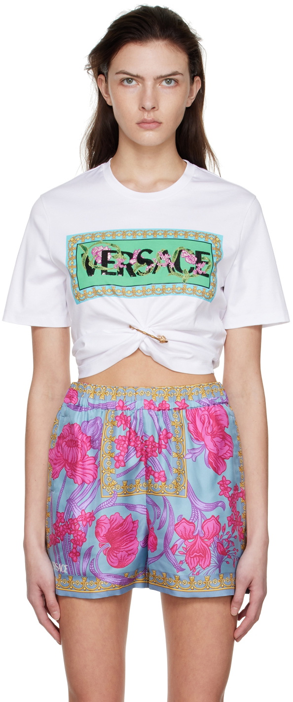 Logo cotton cropped top in white - Versace