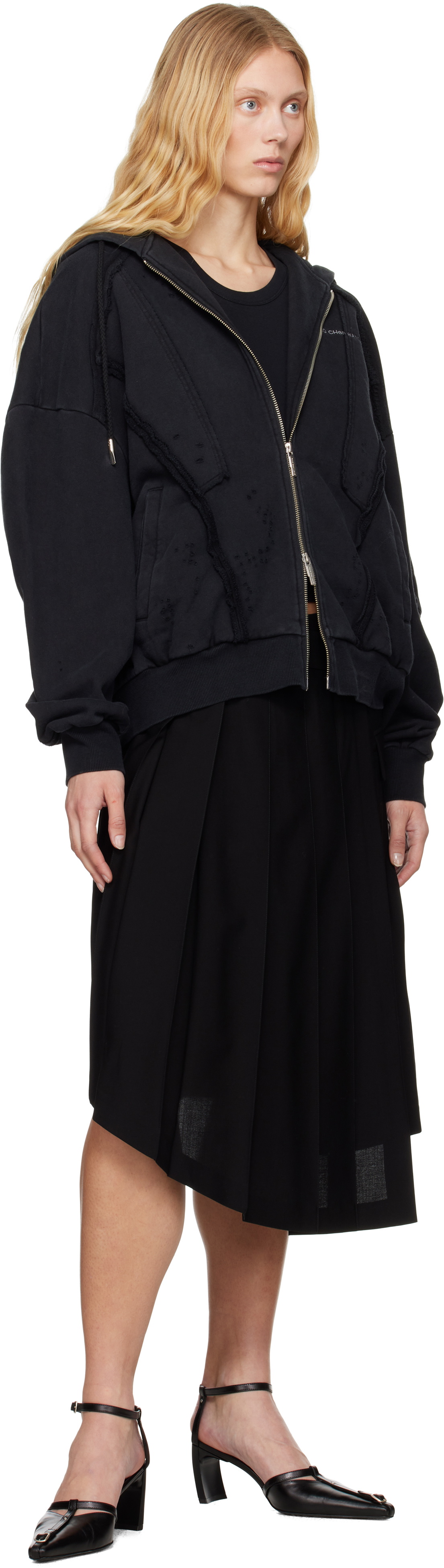 Feng Chen Wang Black Deconstruction Zip Hoodie