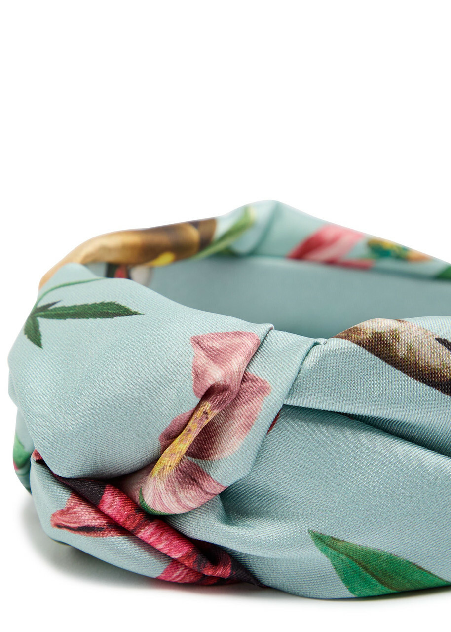 LA Double J Love Knot Printed Satin Headband - Blue - One Size