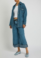 Free People Dunes Striped Denim Jacket Blue