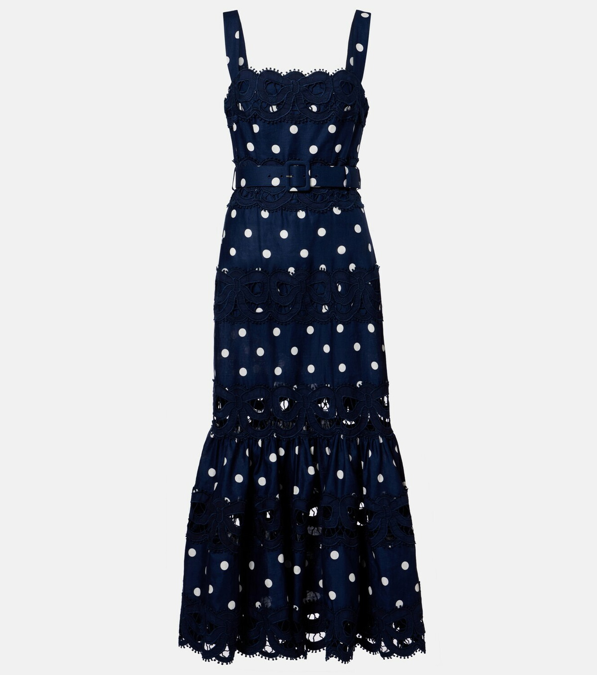 Self-Portrait Polka-dot linen and cotton midi dress