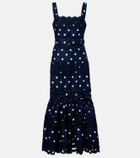 Self-Portrait Polka-dot linen and cotton midi dress