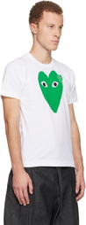 COMME des GARÇONS PLAY White Large Green Heart & Emblem T-shirt