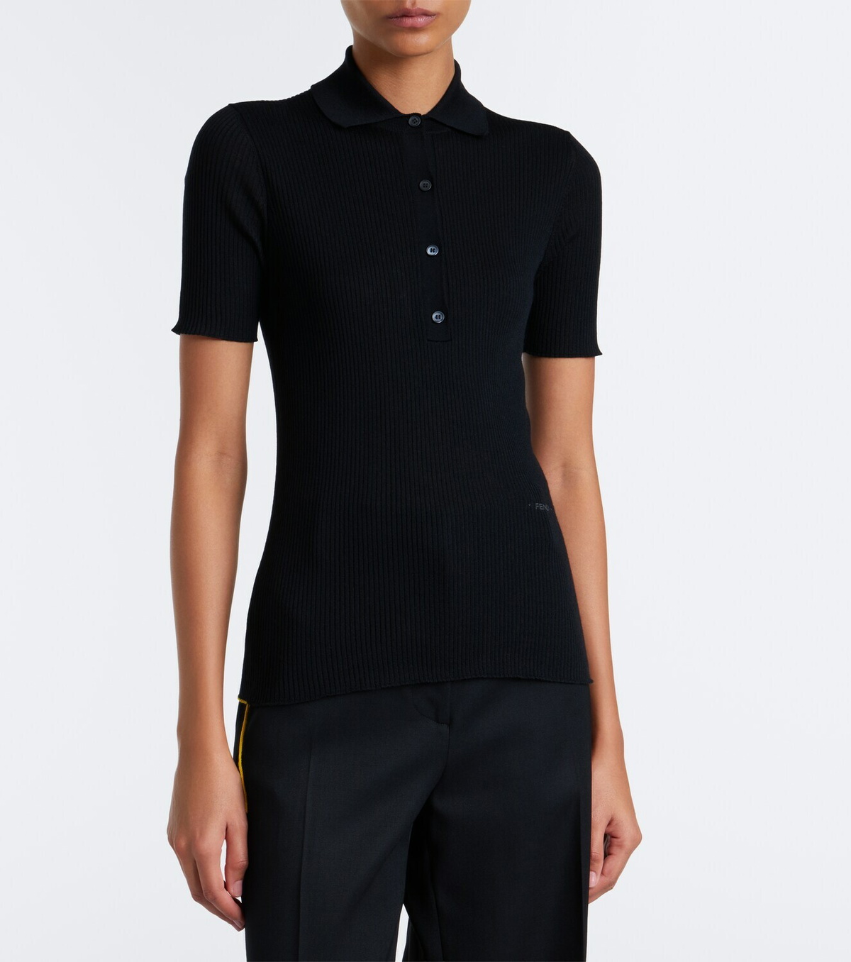 Fendi Ribbed-knit wool-blend polo shirt