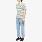 Maison Kitsuné Men's Cafe Kitsune Coffee Cup Printed Striped Regular T-Shirt in Navy/White/Fox Stripes