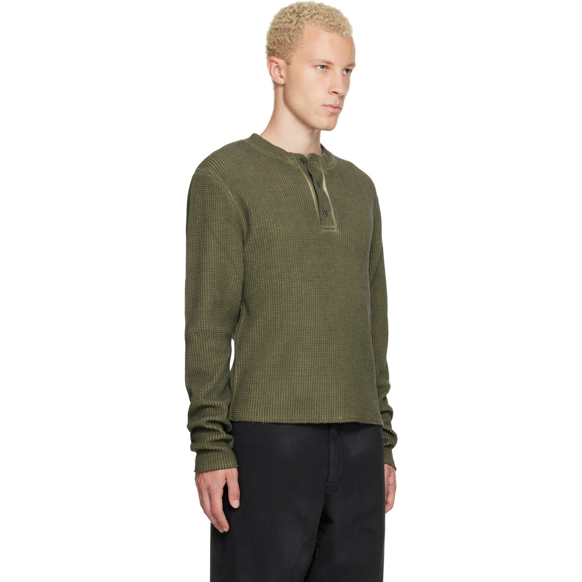 424 Khaki Long-Sleeve Thermal Jersey Henley