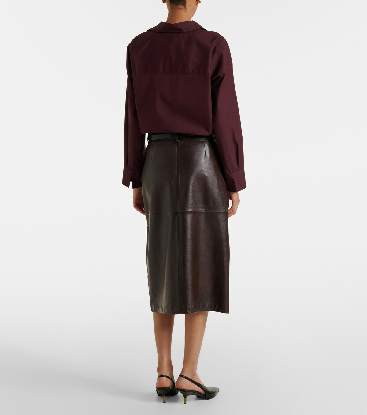 'S Max Mara Leather midi skirt