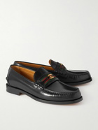 GUCCI - Kaveh Webbing-Trimmed Leather Loafers - Black