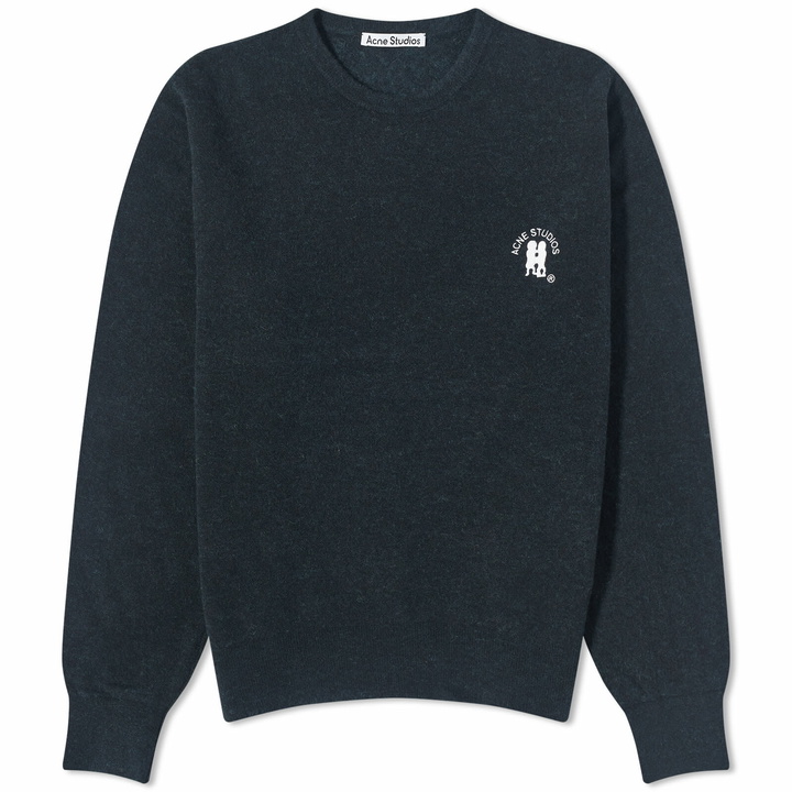 Photo: Acne Studios Men's Kiza Alpaca Logo Crew Knit in Dark Navy Melange