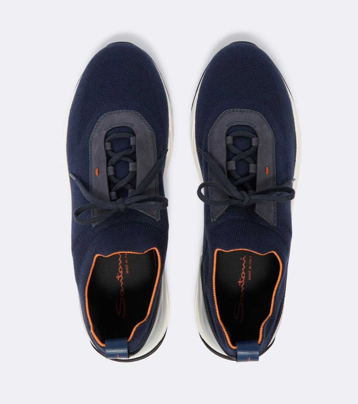 Santoni Leather-trimmed knitted sneakers