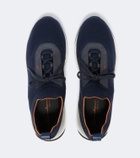 Santoni Leather-trimmed knitted sneakers