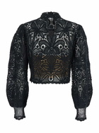 TwinSet Black Crop Top With Floral Design In Viscose Blend Woman
