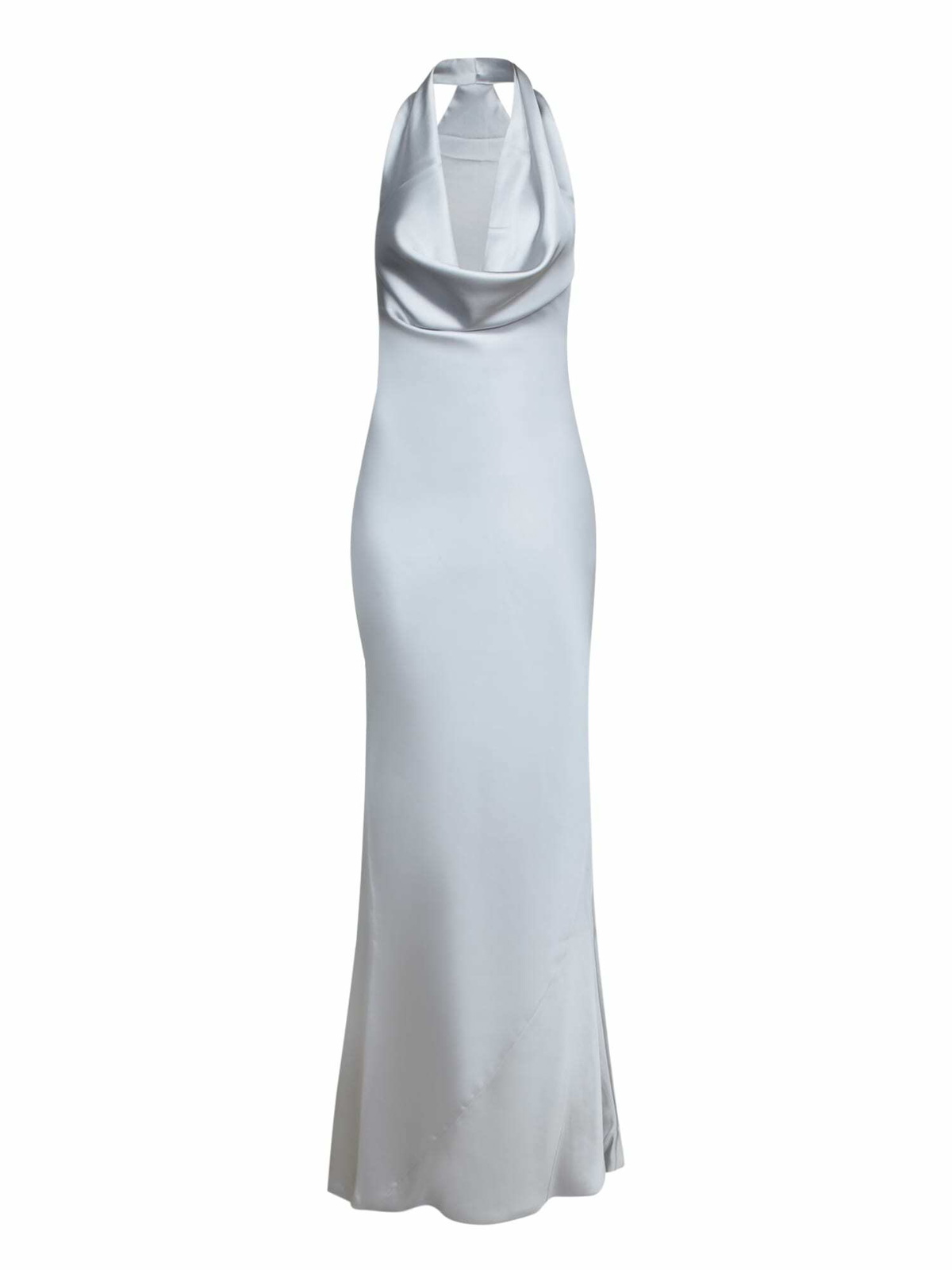 Norma Kamali Silver Satin Halter Long Dress Norma Kamali