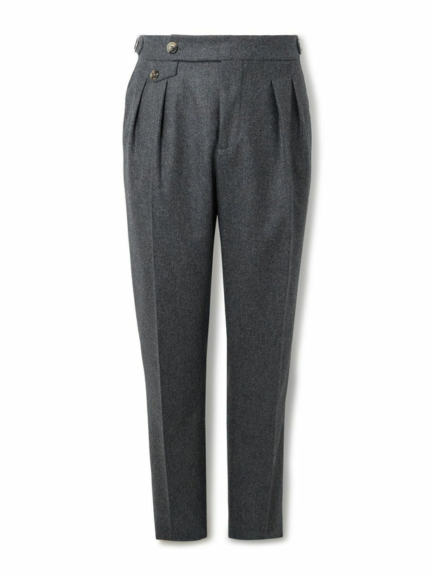 Photo: Brunello Cucinelli - Tapered Pleated Virgin Wool Trousers - Gray