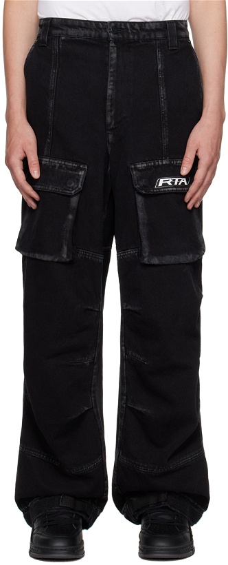 Photo: RTA Black Wide-Leg Denim Cargo Pants