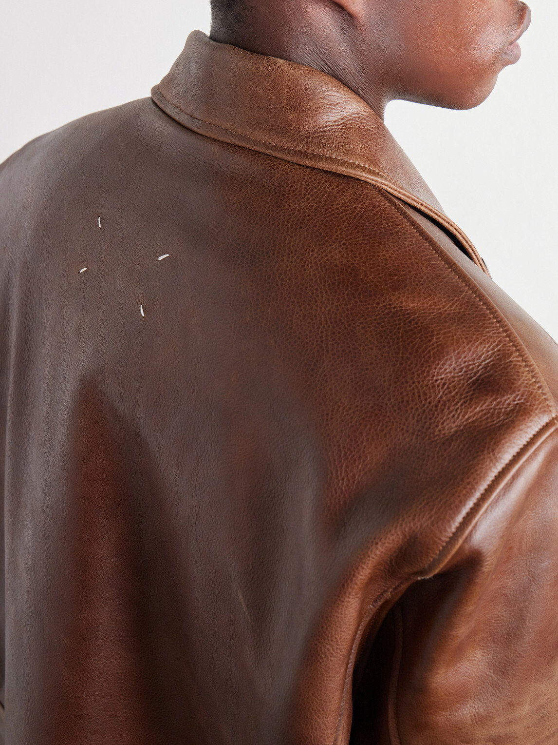 Maison Margiela - Cropped Distressed Full-Grain Leather Biker Jacket - Brown
