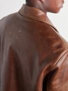Maison Margiela - Cropped Distressed Full-Grain Leather Biker Jacket - Brown