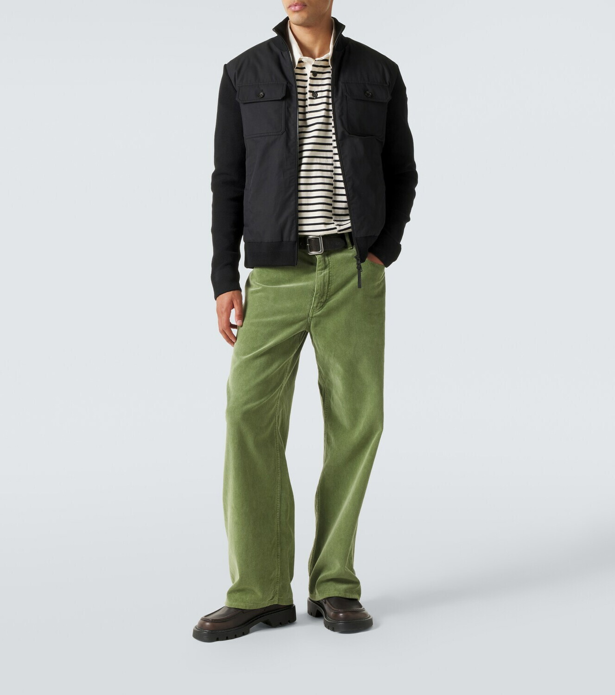 Moncler Virgin wool and suede zip-up down cardigan
