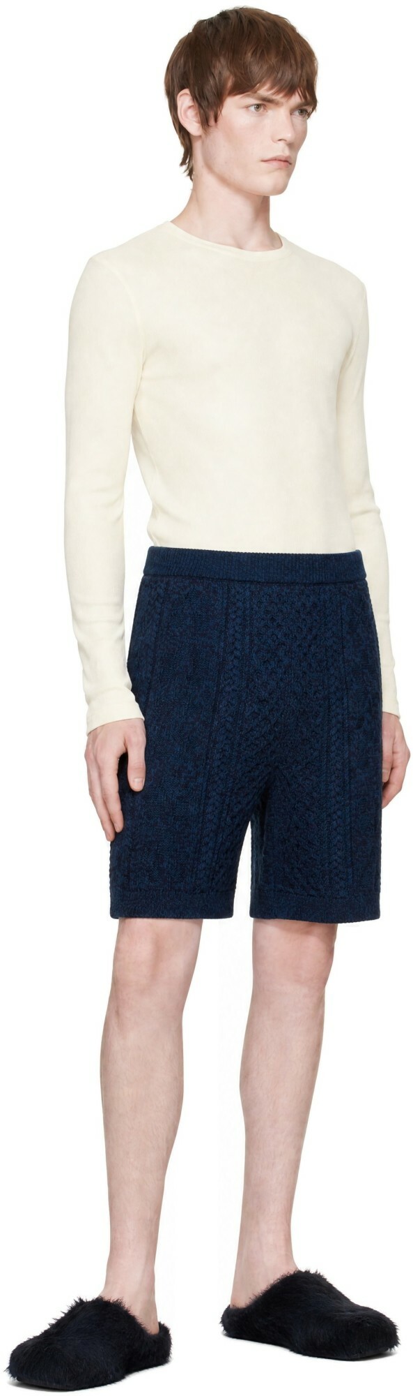 Marni Navy Twisted Cotton Shorts