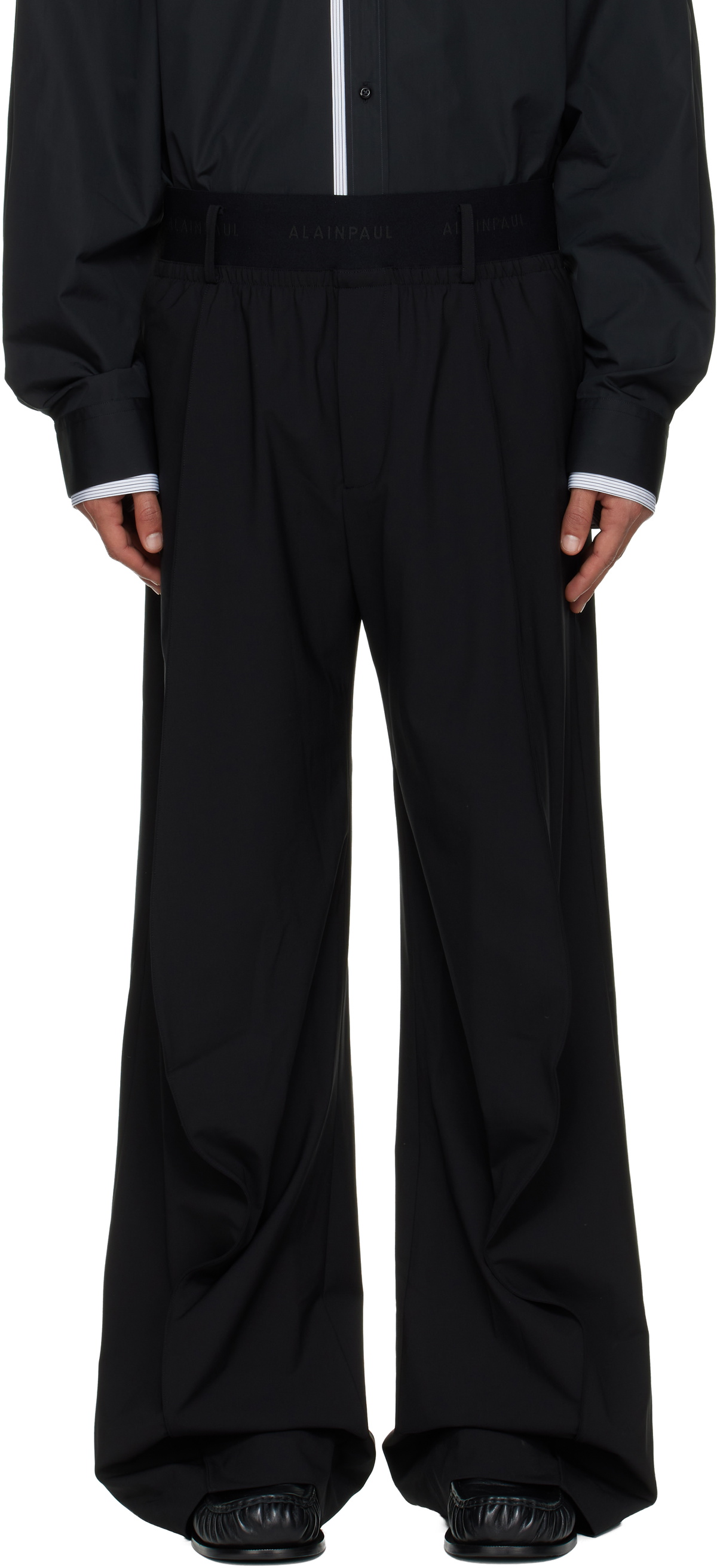 ALAINPAUL Black Knee Shape Tailored Trousers