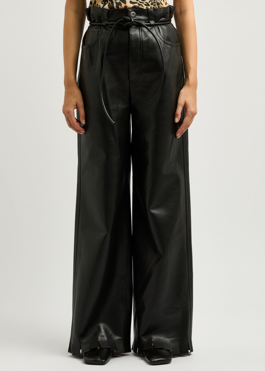 Nanushka Harlee Belted Faux Leather Trousers Black