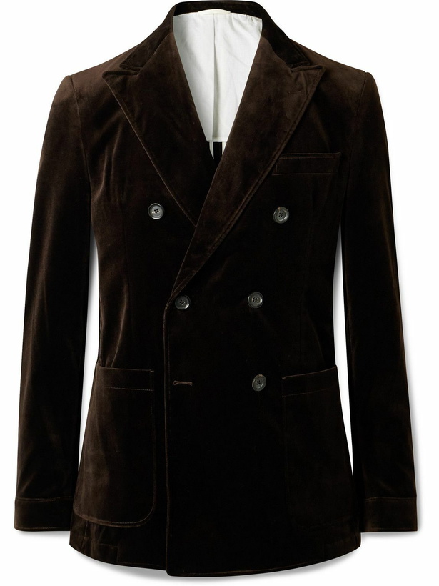 Photo: Oliver Spencer - Slim-Fit Double-Breasted Cotton-Velvet Blazer - Brown