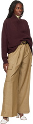 Victoria Beckham Burgundy Shawl Neck Knitted Sweater