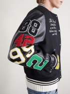 AMIRI - Appliquéd Embroidered Leather and Wool-Blend Varsity Jacket - Black