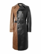 Marni - Double-Breasted Belted Two-Tone Croc-Effect Leather Coat - Black