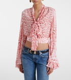 Roberto Cavalli Leopard-print tie-neck jersey blouse