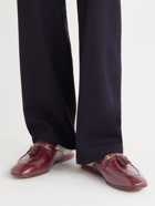 GUCCI - Webbing-Trimmed Leather Tasselled Backless Loafers - Burgundy