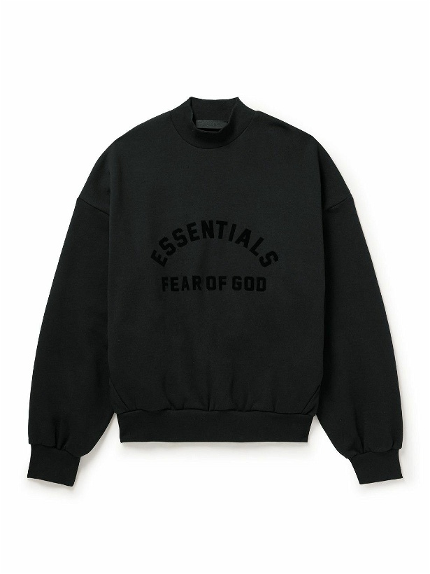 Photo: FEAR OF GOD ESSENTIALS - Logo-Appliquéd Cotton-Blend Jersey Mock-Neck Sweatshirt - Black