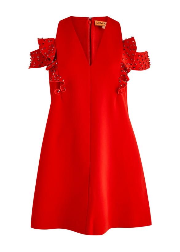 Photo: Stine Goya Ruffled Crystal-embellished Crepe Mini Dress Red