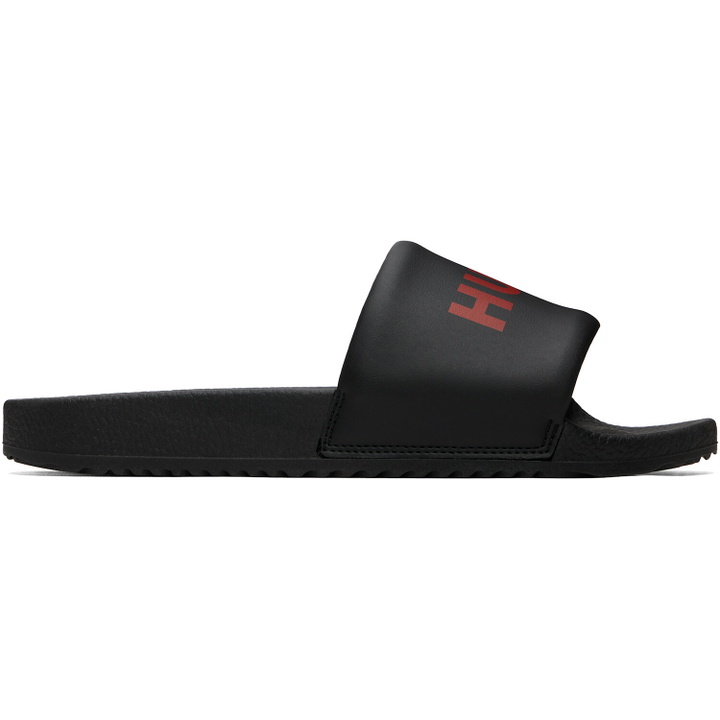 Photo: Hugo Black Padded Strap & Contrast Logo Slide Sandals