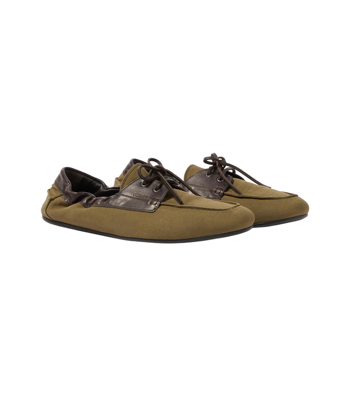 Photo: Prada Shuffle leather-trimmed canvas boat shoes