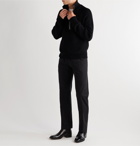 TOM FORD - Slim-Fit Leather-Trimmed Ribbed Merino Wool Half-Zip Sweater - Black