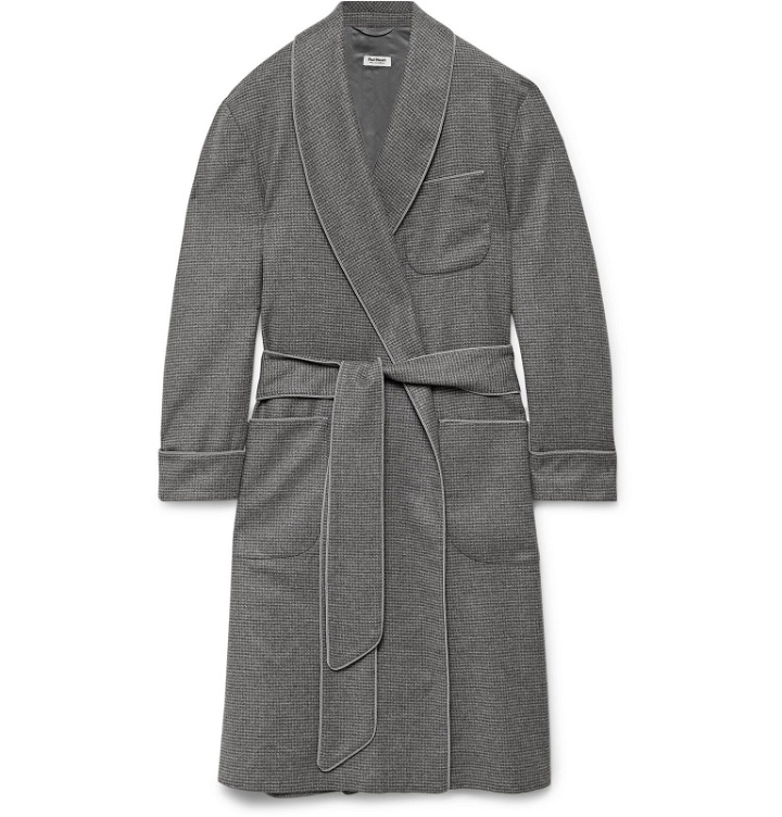 Photo: Paul Stuart - Piped Puppytooth Cashmere Robe - Gray