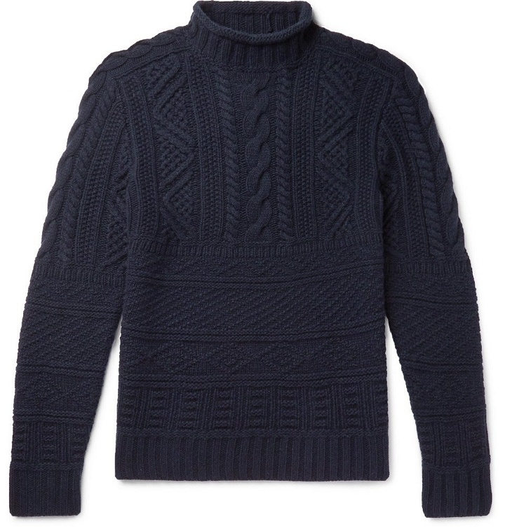 Photo: Ralph Lauren Purple Label - Cable-Knit Wool and Cashmere-Blend Mock-Neck Sweater - Men - Midnight blue