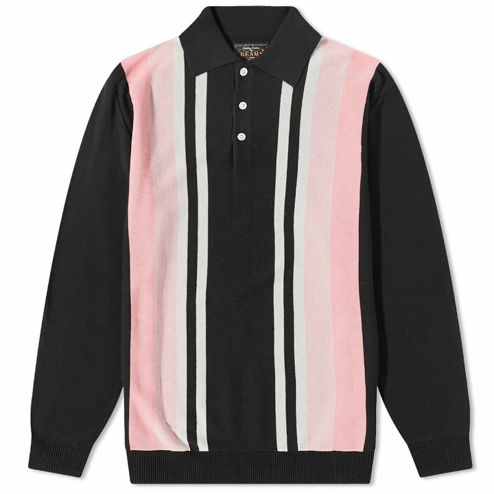Photo: Beams Plus Men's Stripe Knitted Polo Shirt in Black