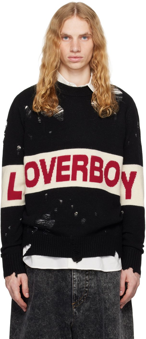 Charles Jeffrey LOVERBOY Black Distressed Loverboy Logo Sweater