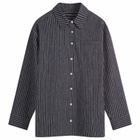 DONNI. Women's Linen Stripe Shirt in Navy Stripe