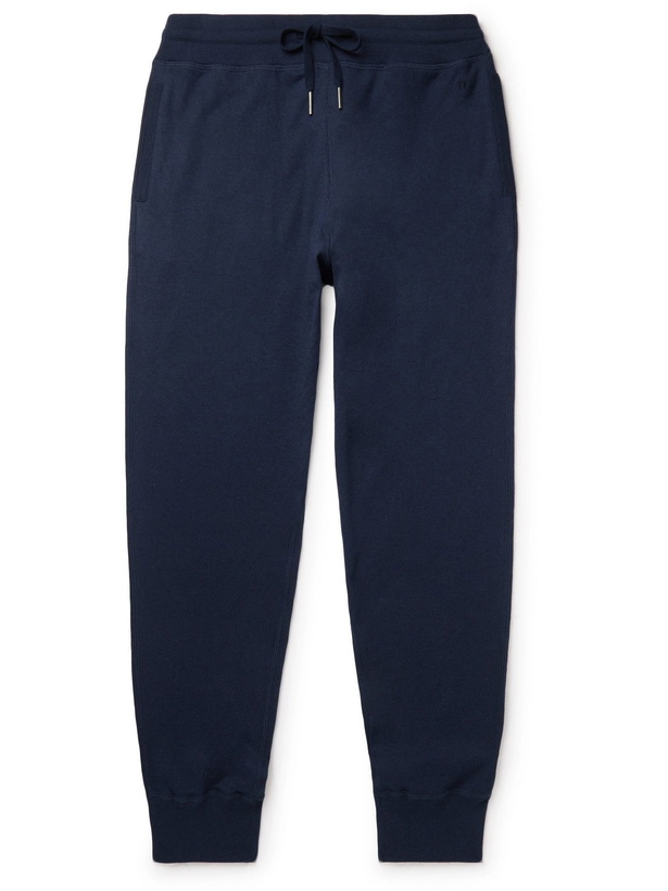 Photo: TOM FORD - Slim-Fit Tapered Cotton, Silk and Cashmere-Blend Sweatpants - Blue